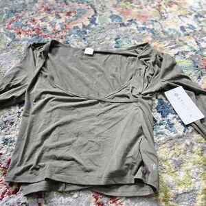 Athleta Green Wrap Fitted Blouse
